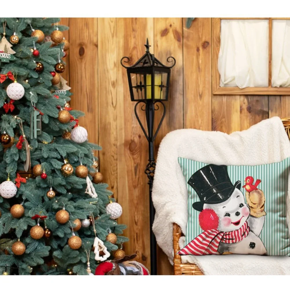 Christmas Pillow Cover Case Green Snowman Decoration Accent Holiday Xmas Decor